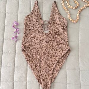 Stone Fox Swim One Piece in Brown Animal Print